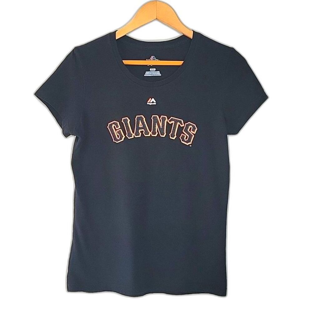 Majestic SF Giants Buster Posey Black Crew Neck Short Sleeve T-Shirt M 2014 Era